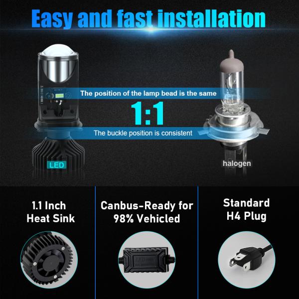 Aluminum Y6 Mini H4 Super White Projector Lens LED Car Head Light Bulb