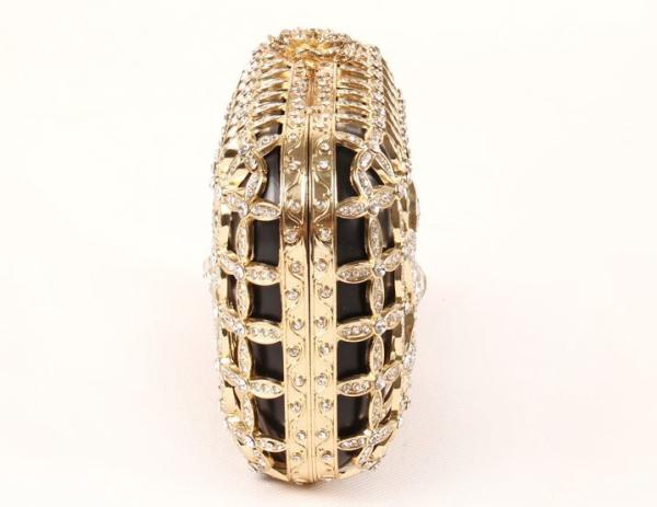 Gorgeous Laser Cut Metallic Hard Case Clutch Bag Luxury Beaded With Chain