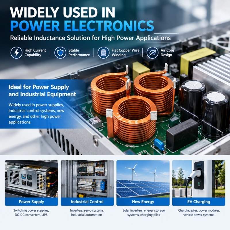 High Current High Power Air Core Inductor with Flat Copper Wire Coil and Customized Parameters