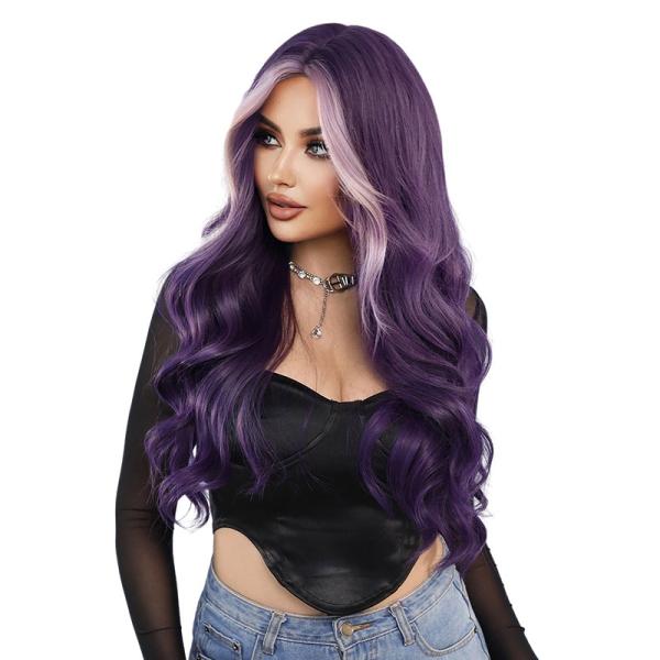 Fashion Long Body Wave Hair Purple Synthetic Wigs For Women