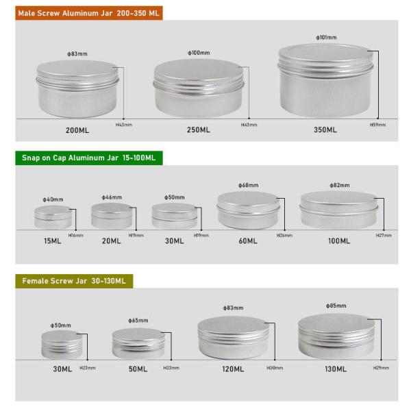 Жестяной коробки коробки олова опарника металла сливк 5ML-250ML опарник косметической алюминиевый