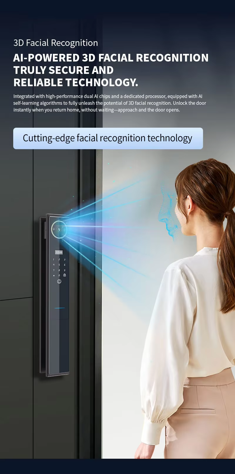 TUYA WIFI for Face 3D Recognition Durable Aluminum Alloy Smart Door Lock Camera Biometric Fingerprint Key Security Fully