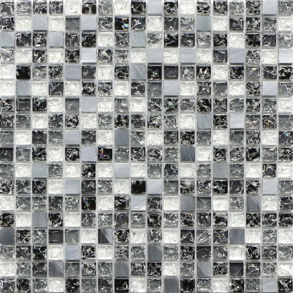 Black white crack crystal glass mix metal mosaic tile silent style