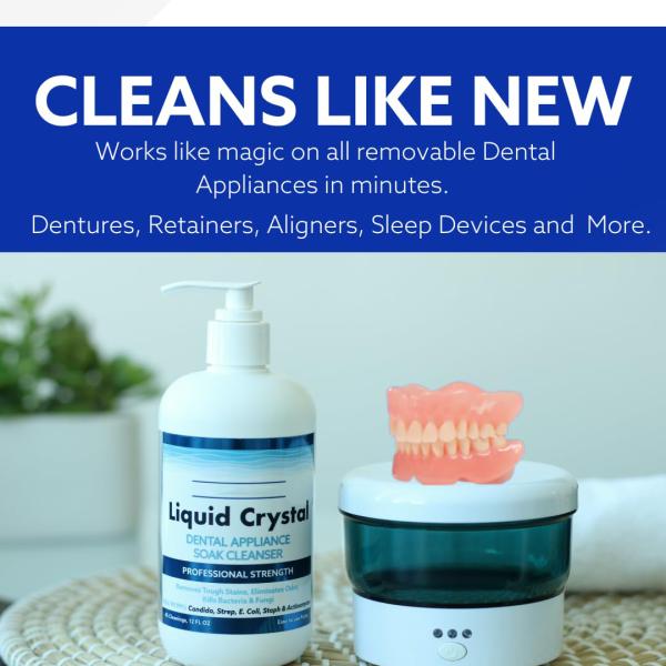 12 FL OZ Liquid Crystal Soak Cleanser For Oral Appliances Dentures Aligners
