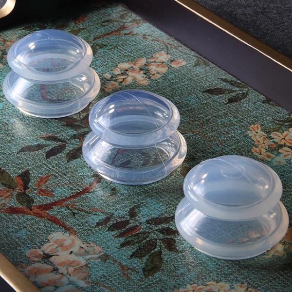 Celulites ajustadas terapia colocando do silicone - copos colocando da sução do vácuo da terapia da massagem clara - anti, desintoxicação, dor articular
