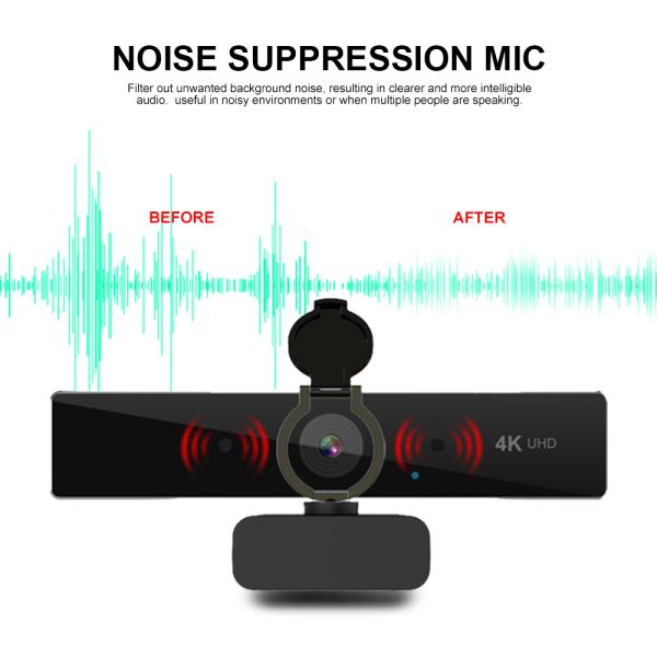 Black Color 4K Resolution Webcam , 90 Degree Viewing Angle Wide Angle Web Camera