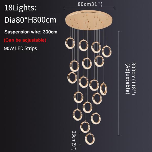 Luxury Crystal Chandelier For Staircase Led Home Decor Light Fixture Modern Creative Rings Chandelier(WH-NC-53)