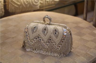 High-end European and American high-grade diamond pearl evening bag banquet bride tassel Clutch
