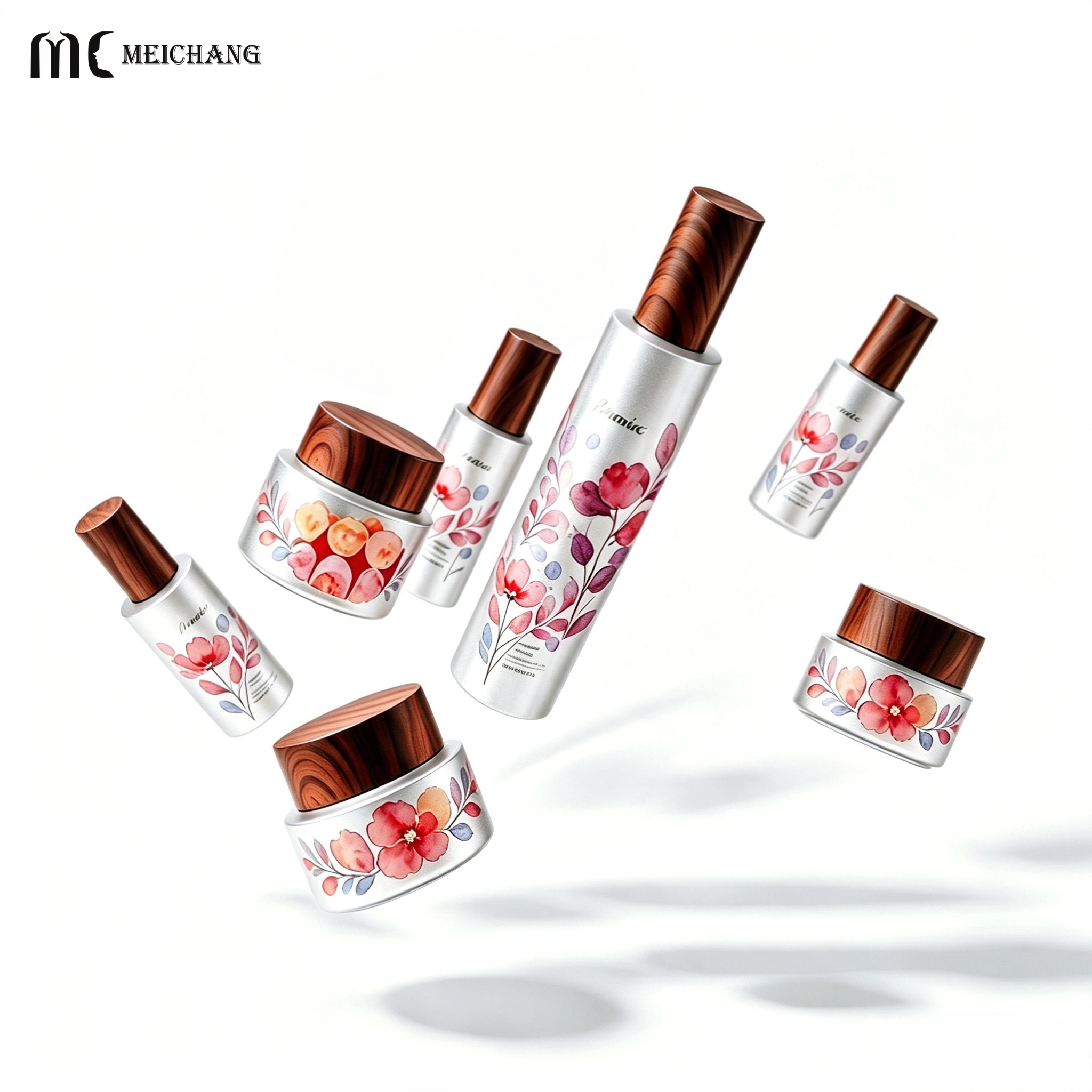 Custom Gradient Silver Electroplated Silk Screen Printed Frosted Glass Skincare Packaging Set with Multiple Dispensing Options