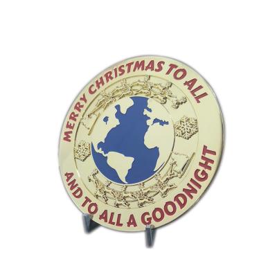 Brilliant Gold Soft Enamel Metal Belt Buckle For Santa Claus Belt In 4 Inches Wide