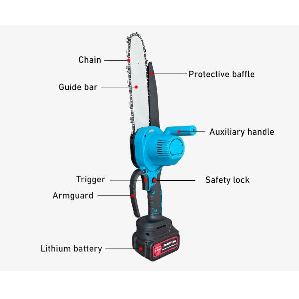Синяя 21В ручная мини-цепная пила Электрическая литийная садовая цепная пила 21В батарея
