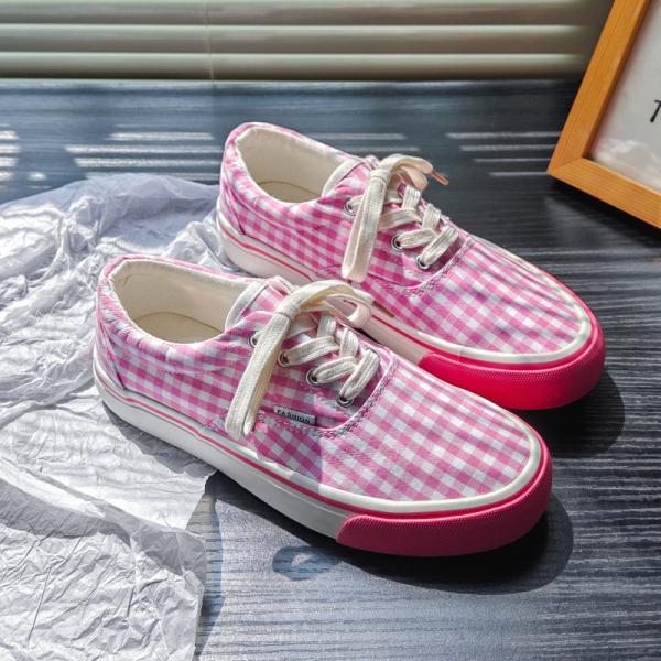Customize New Style Low-Top Triple Vulcanized Women'S Spring And Summer Student Canvas Shoes In Pink Size 35-40