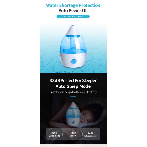 Silent 1.0-2.5L Capacity Humidifier for Home and Baby Room Water Shortage Protection