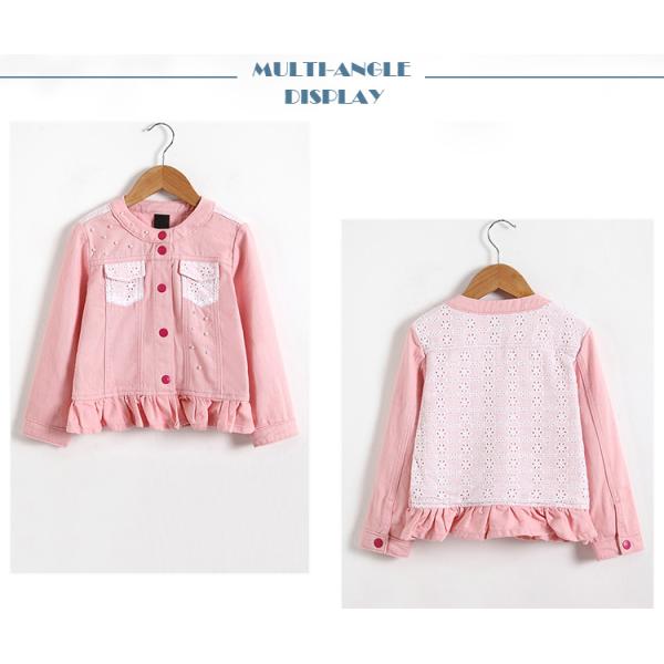 Spring Pink Color Children Girl Denim Jackets , Cute Jeans Coat For Girl