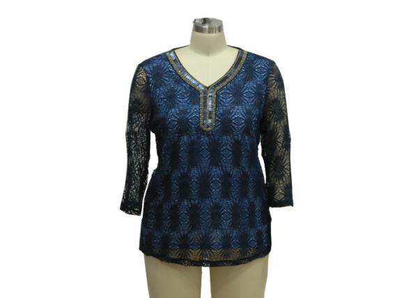Sunflower ElastIc Lace Ladies Casual T Shirts With Anti Silver Beads Neckties