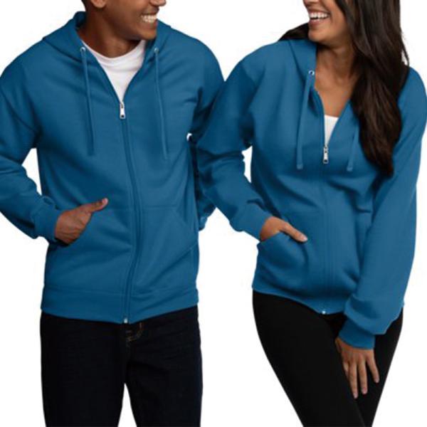 High Quality Bule Polyester Cotton Full Zip Design Mens Hoodies Jackets with Pocket