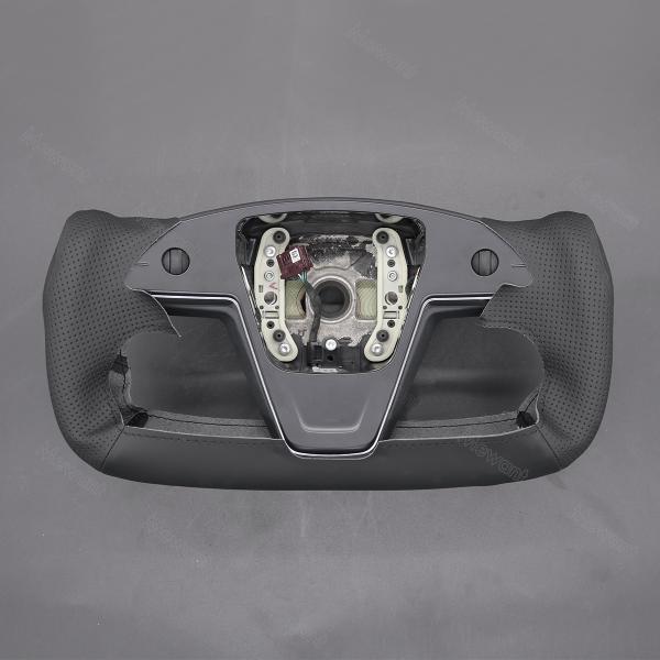 Custom Hand Stitching Black Leather Steering Wheel Cover for Tesla Model S X 2021 2022 2023