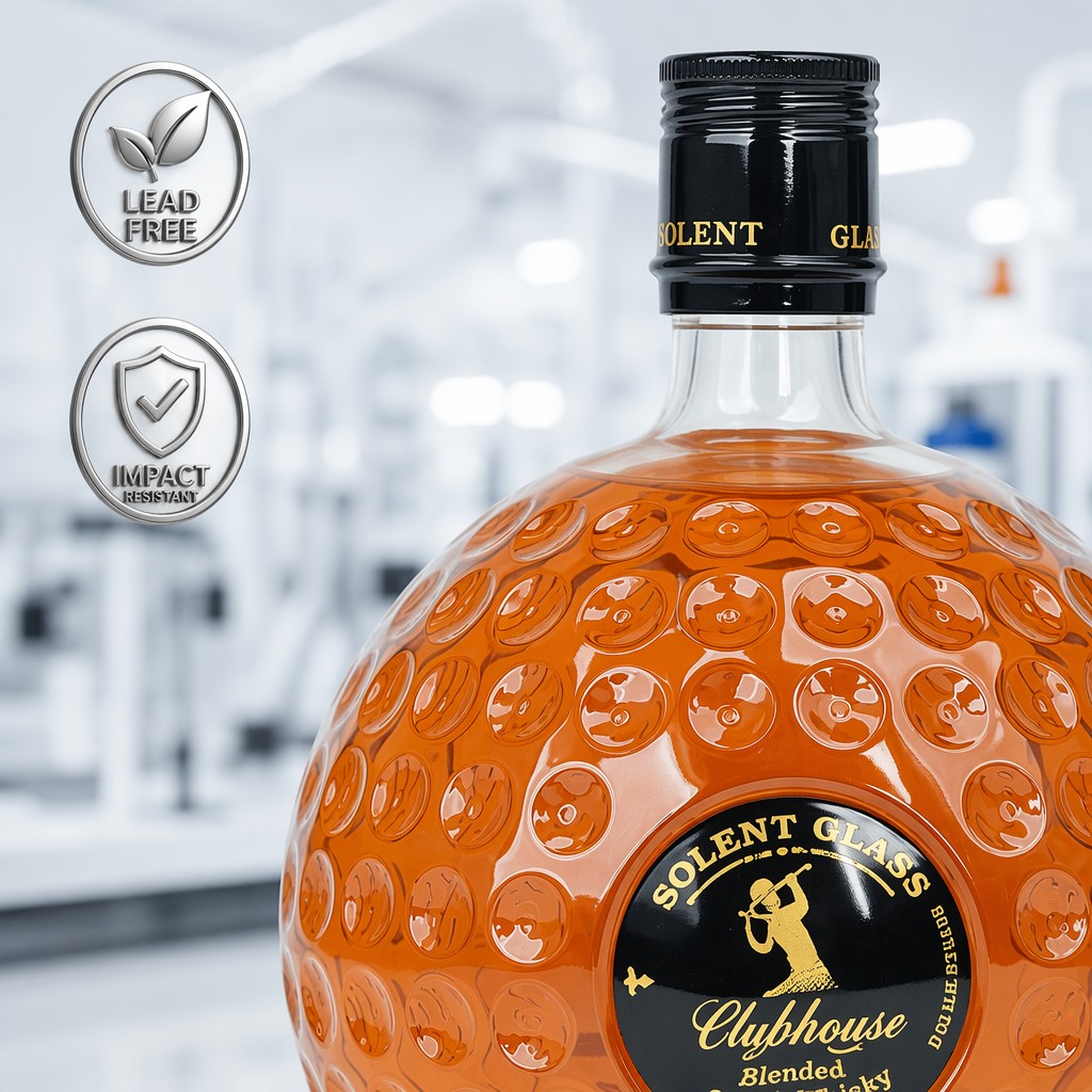 Golf Ball Shaped Leakproof Glass Bottle With Dimpled Texture Sealing For Whiskey Decanter