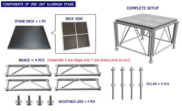 High Loading And Light Weight  1.22 x 1.2 2M Portable Anti-Slip Waterproof  Stage Platforms With Different  Height