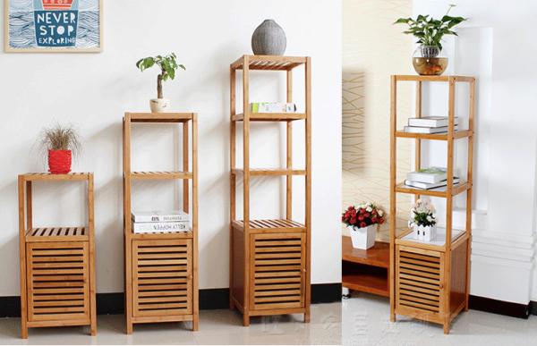 4 Tier Bamboo Bathroom Shelf , Wooden Bath Rack For Exhibition Room / Flower Shop