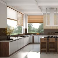 cozinhas preto e branco modernas de 1.8m com assento com a porta de pedra superior e da madeira compensada