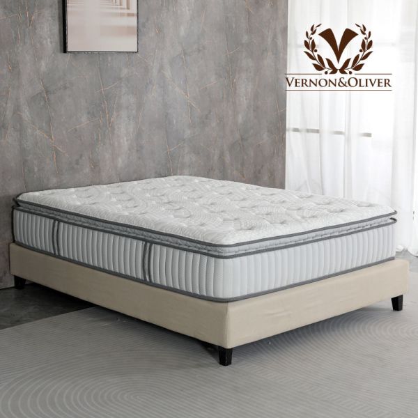Pillow Top Light Gray Knitted Gel Memory Foam Mattress Supportive Feel Compressible 12in