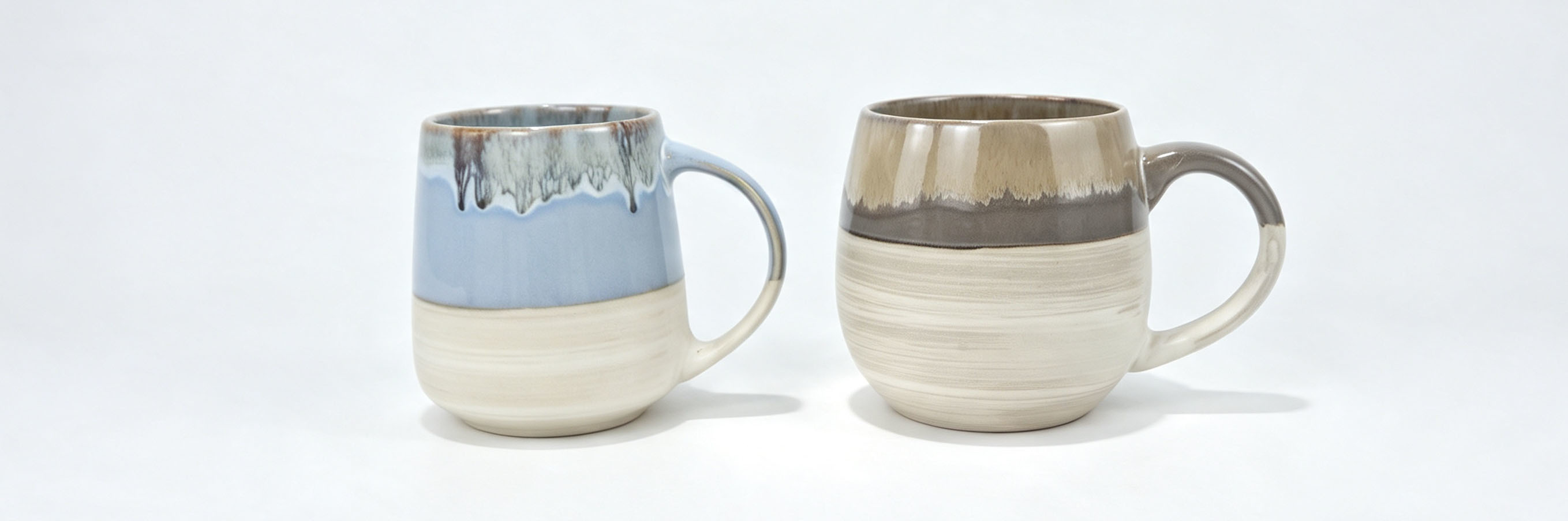 Set of 2 Drip Reactive Glaze Ceramic Mugs, Hand-Striped Matte Base Stoneware Coffee Cups, Two-Tone Barrel Shaped Tea Mugs, Microwave & Dishwasher Safe Rustic Kitchen Drinking Cups