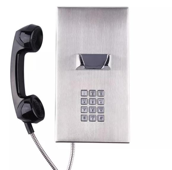 Telefone de prisão de emergência montado na parede, telefone público de aço inoxidável 304