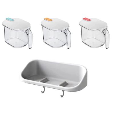 os frascos plásticos dos recipientes de armazenamento da especiaria do espaço livre de 3pcs 4 onças aumentam com tampa e colher