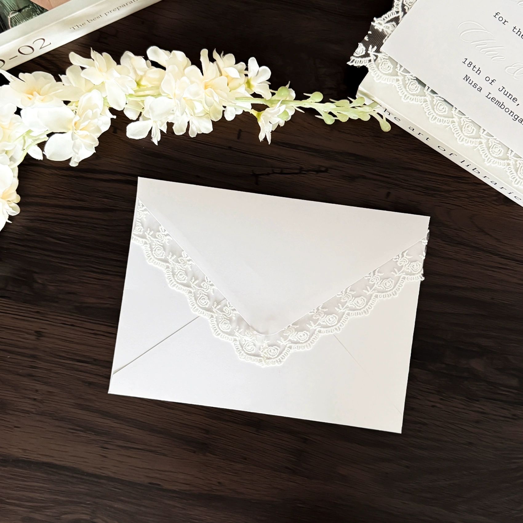 Wedding Invitation Card Sets With Elegant Lace Trim And Embossed Details