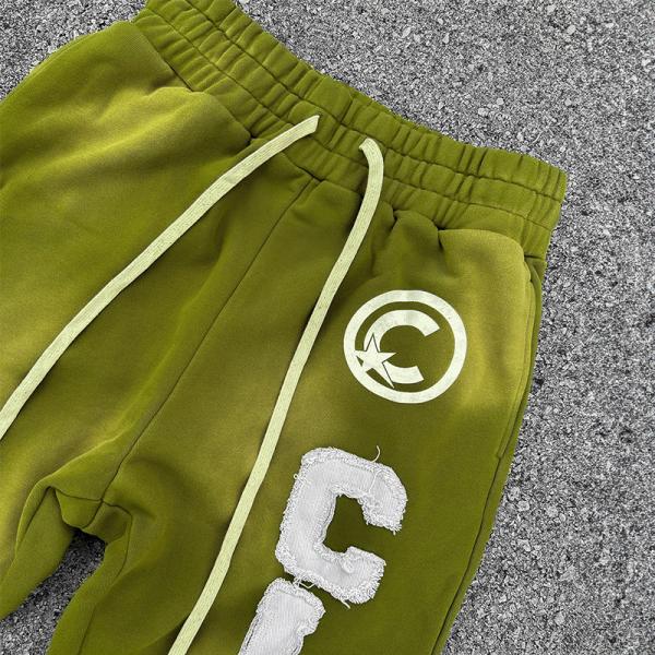 Designer Soleil décoloré patch de broderie en détresse français Terry Vintage Sweatpants à jambes droites Sweatpants pour hommes Logo personnalisé