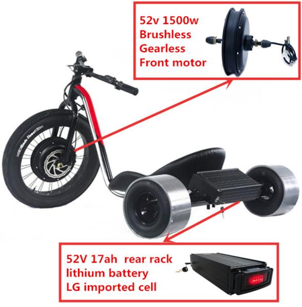 Three Wheel Powerful Electric Bike , Motorized Adults Powered Drift Trike
