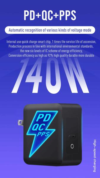 デュアルUSB-Cポート付きUS 2ピン壁掛け充電器、120W高速出力、ラップトップ/タブレット用急速充電アダプター