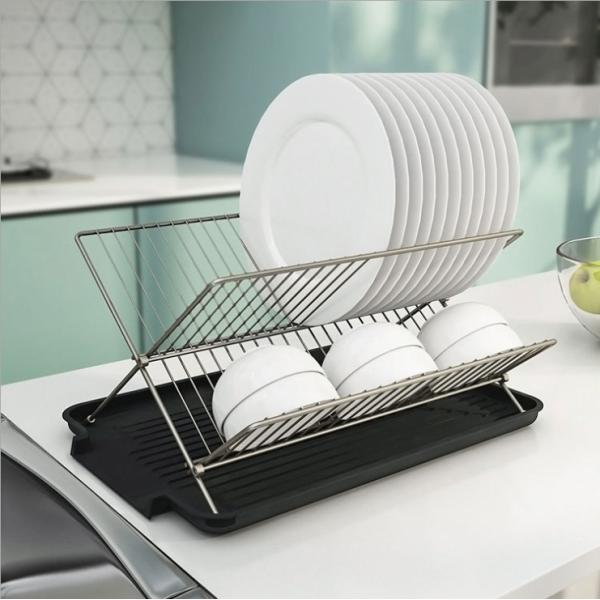 Folding X Shape Kitchen Dish Rack , 20.5cm Height Stainless Dish Rack