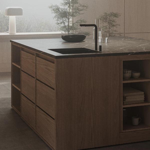 Fabricante de estilo moderno Conjunto completo de diseños de gabinetes de cocina de granos de madera minimalista completo