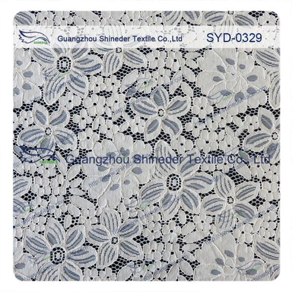 Blue Corded Lace Fabric For Wedding Dresses / High Fashion Lace Fabrics