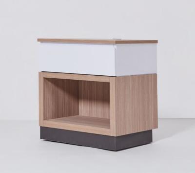 American style Springhill suites hotel guestroom HPL one drawer oak and white finish night stand