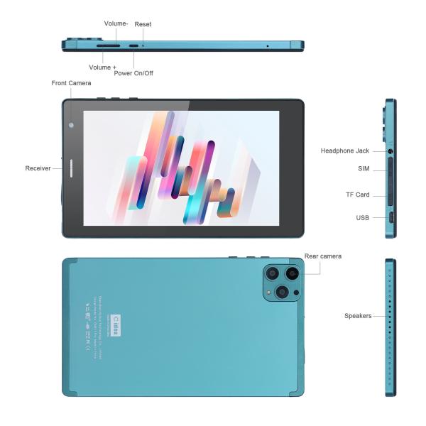 C idea 7 Inch Android Smart Tablets 8+512GB Quad Core WiFi Tablet HD Touch Screen CM513(Blue)