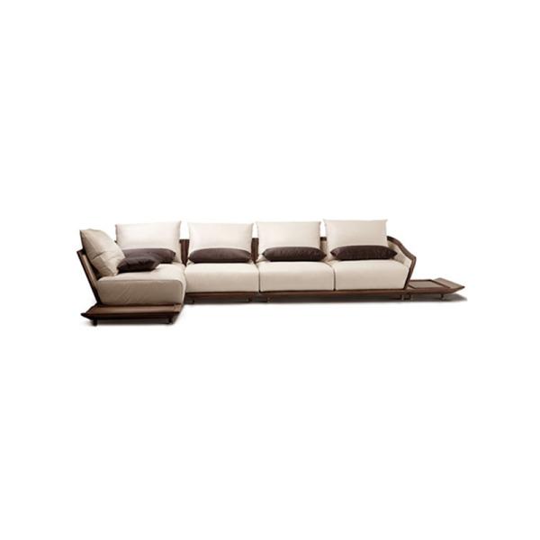 Luxury Solid Walnut Wooden Corner Sofa Set Living Room With Small Table