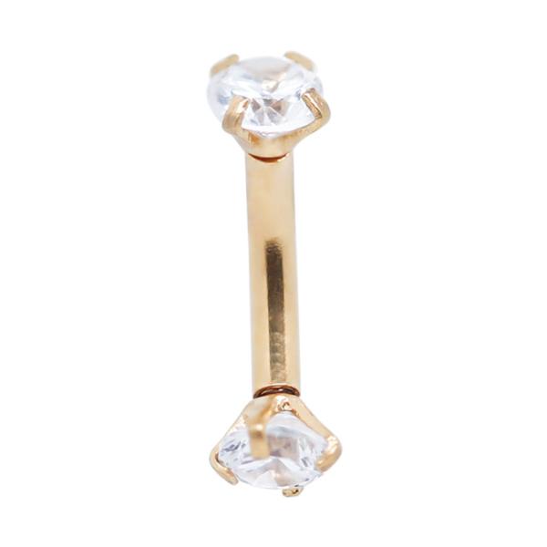 Double Zircon Gems Men'S Eyebrow Piercing Jewelry Gold 16G 6mm