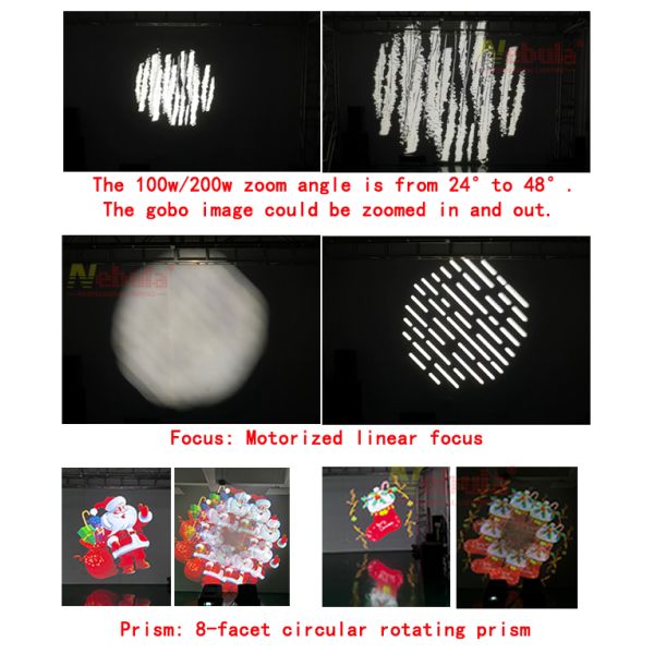 Nebula 200W LED Zoom Light Multiple Custom Gobo Christmas Pattern Logo Gobo Projector