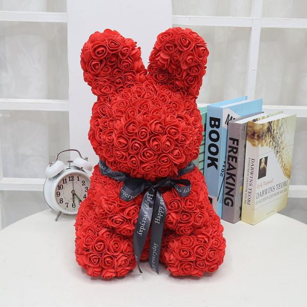 Wholesale Price 40cm height Foam Rose Bunny Artificial Flower Rabbit For Gift  rabbit roses