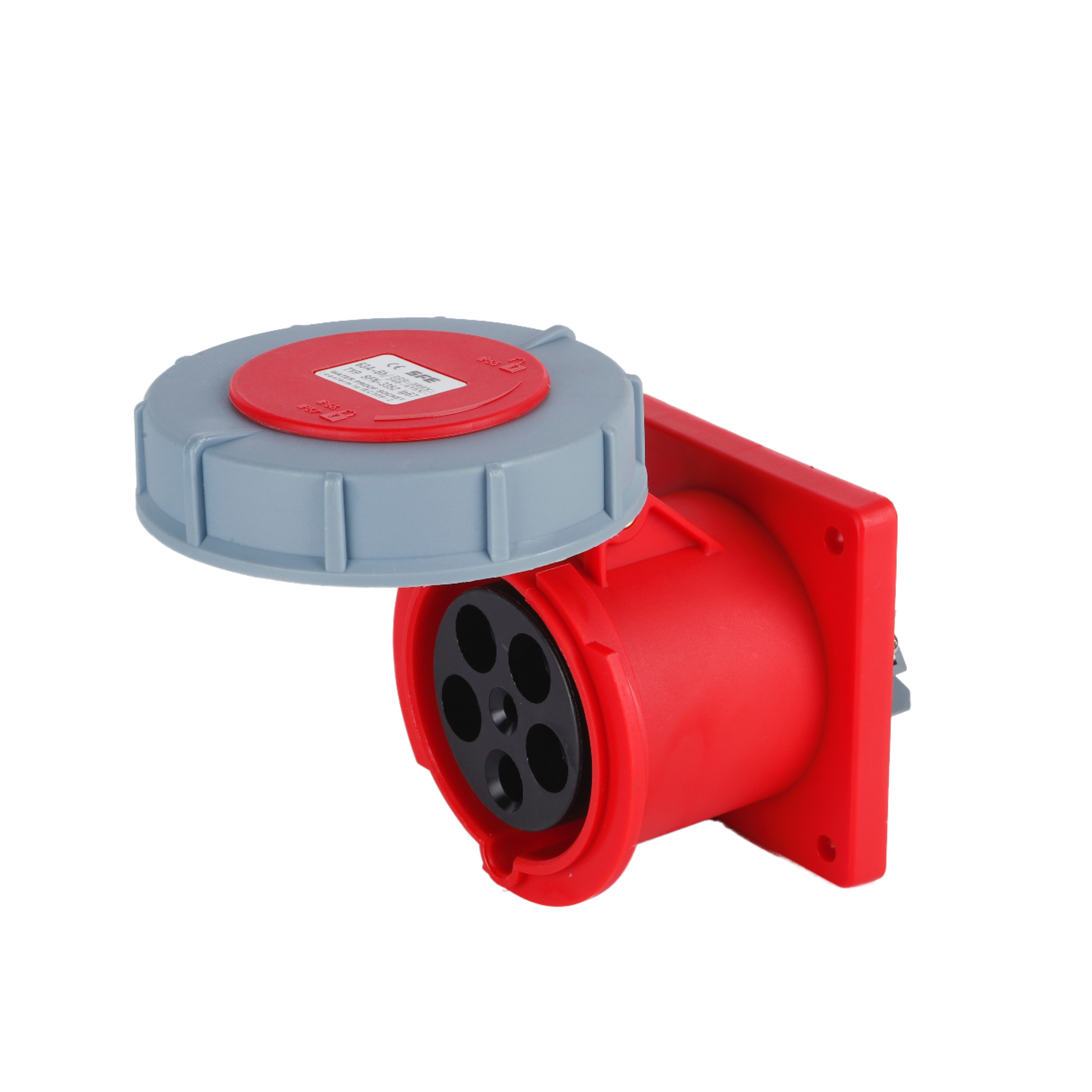 Flush Mount Straight Angled Industrial Plastic Waterproof Plug 380V 63A 5-Pin IP67 Model 1 Outlet