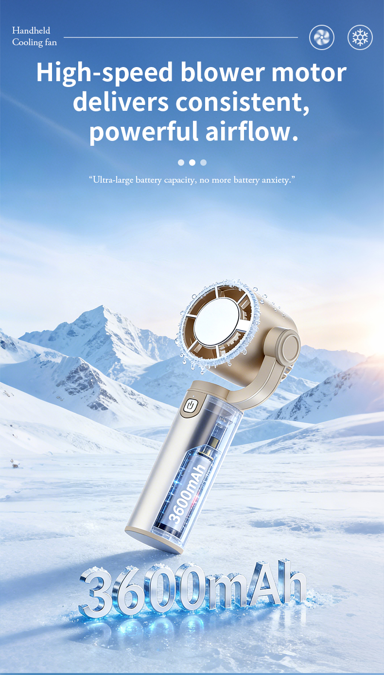 Factory Wholesale Custom Gimbal Handheld Fan Aluminum Alloy Body 180° Rotatable Gimbal Head Semiconductor Ice Cooling Fan
