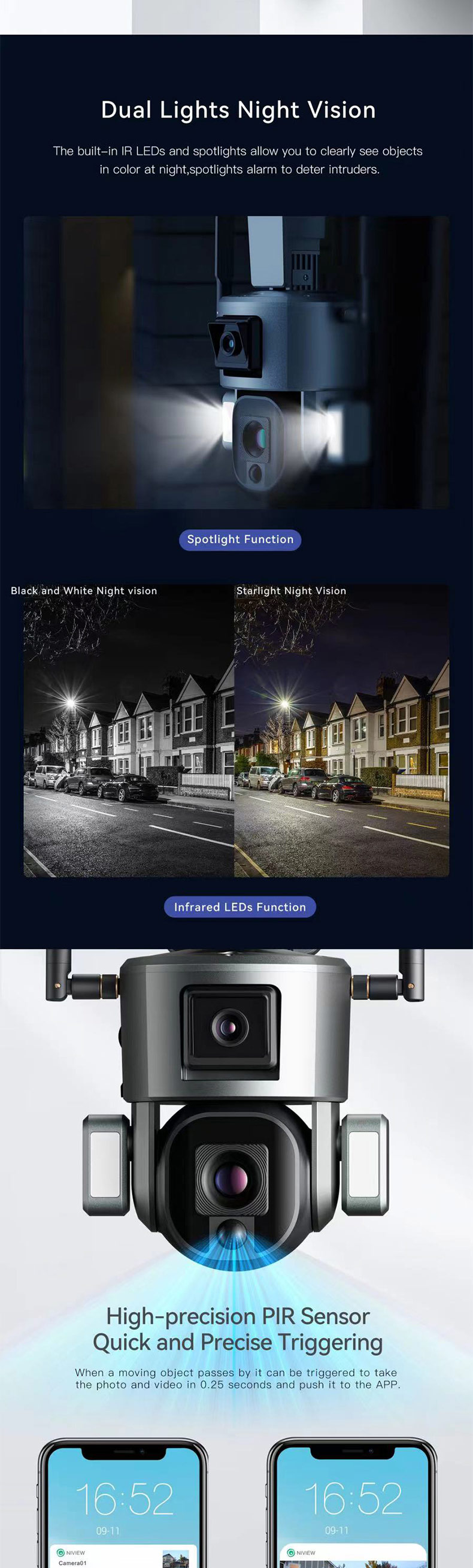4K Dual Screen HD Solar Power Camera Wifi 10X Optical Zoom IP Camera PTZ CCTV Outdoor Camera with Night Vision