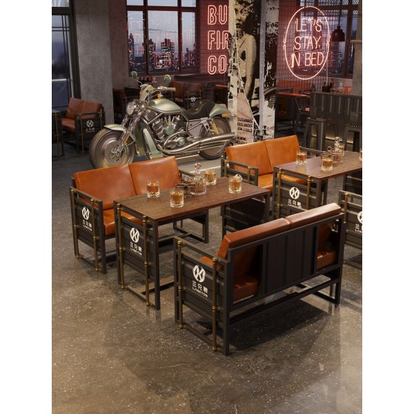 Durable Iron Frame Metal Bar Booth with Premium PU Leather and Customizable Colors for Industrial Bar Furniture