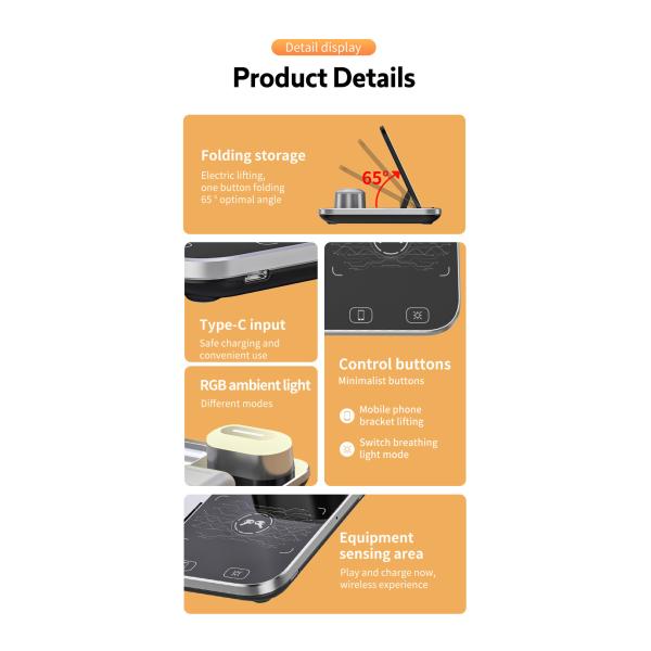 Qi Airpods Wireless Charging Dock ,  Black Multi Function Charging Stand