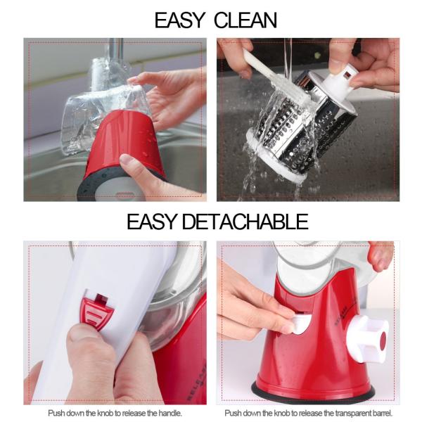 3 Drum Blades Stocked Rotary Cheese Grater for Manual Vegetable Slicer and Walnuts Grinder