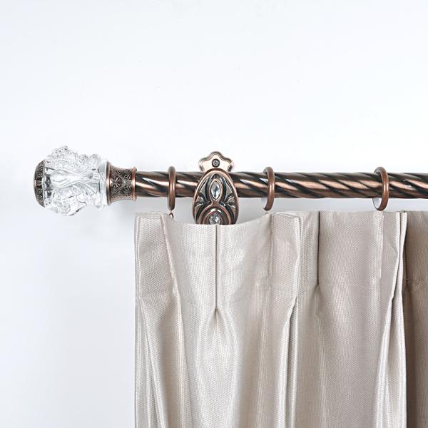 0.5mm Thickness Twisted Iron Curtain Rod Accessories Clear Crystal Decorative Head