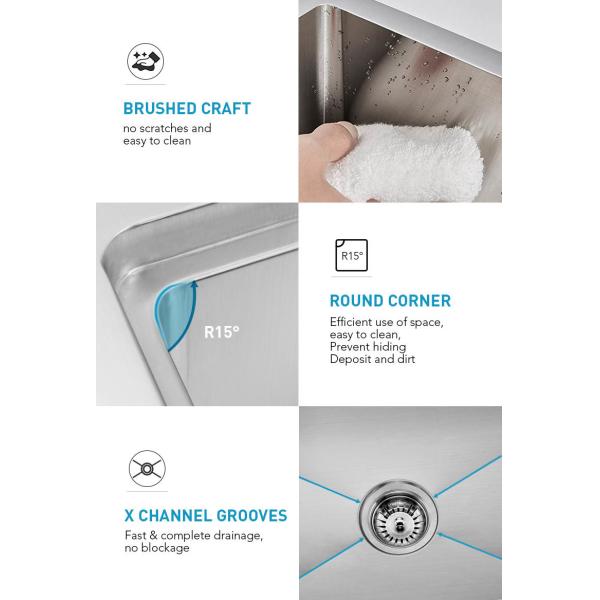 Rectangular 33 Inch Stainless Steel Kitchen Sink With Satin Polished Finish